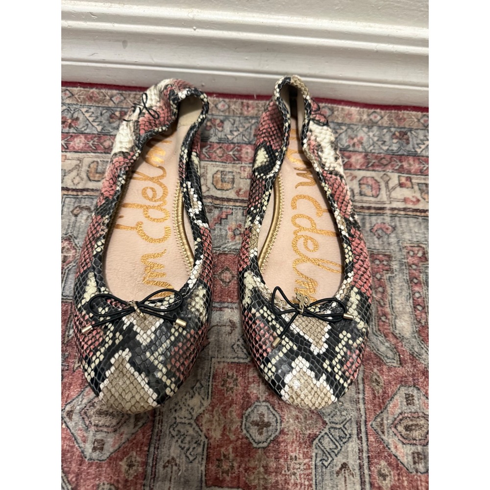 Sam Edelman Felicia Ballet Flats Pink Black Snakeskin Leather Womens 11